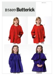 5809 BUTTERICK EZ KIDS LINED COAT, DETACHABLE HOOD, CAPELET PATTERN 2-5
